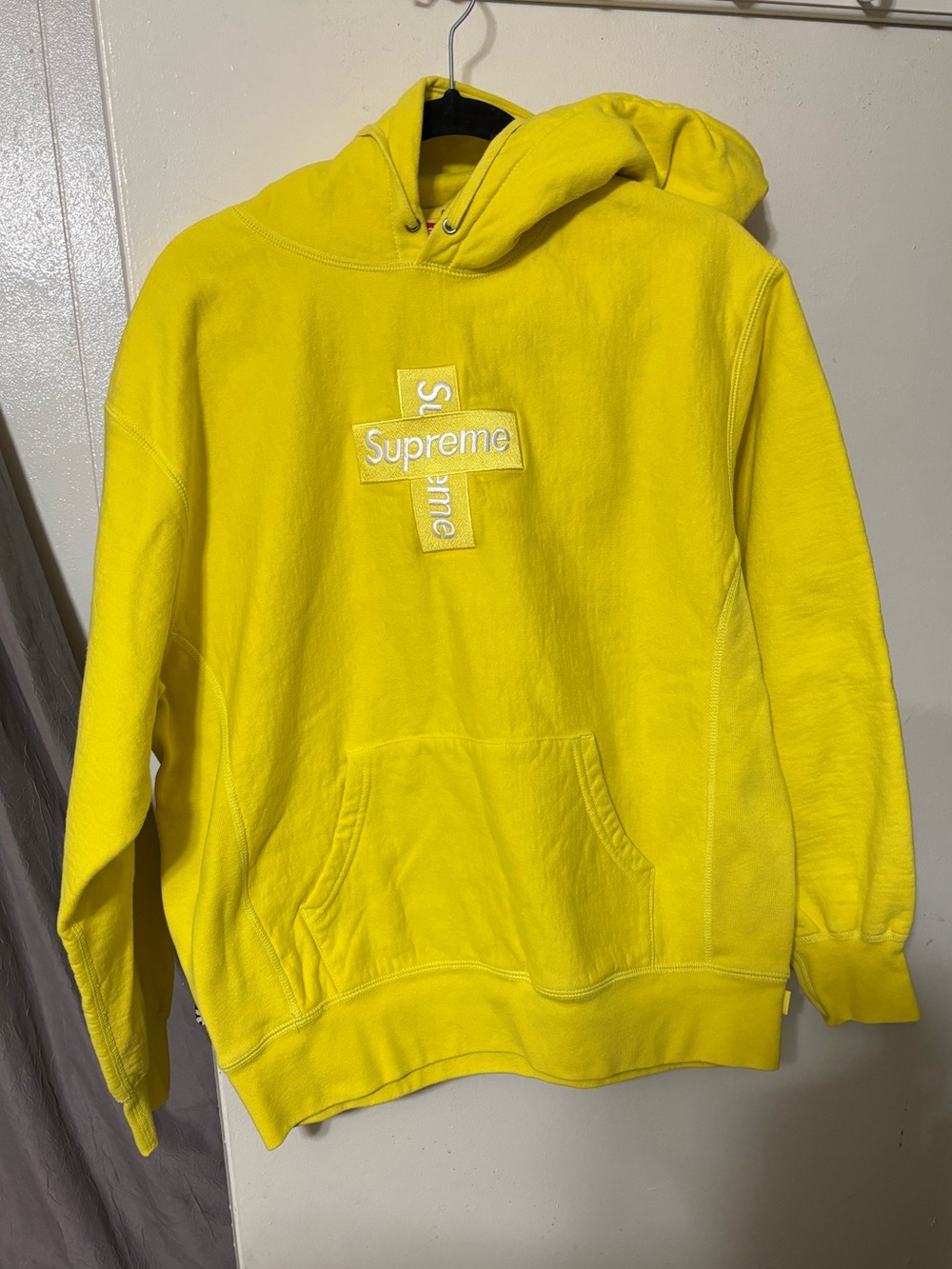 Supreme Bright Yellow Cross Logo Crewneck Hoodie